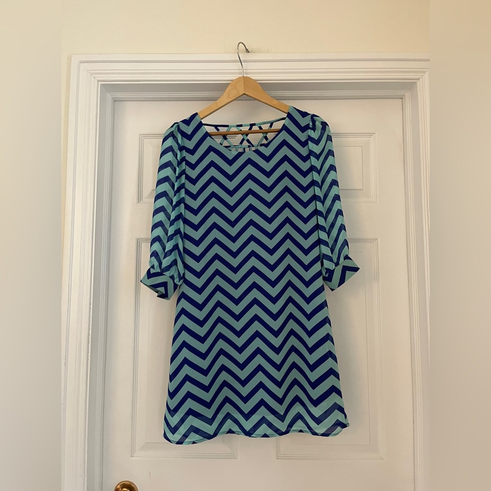 HeartSoul Chevron Patterned Dress - Blue and Aqua size small